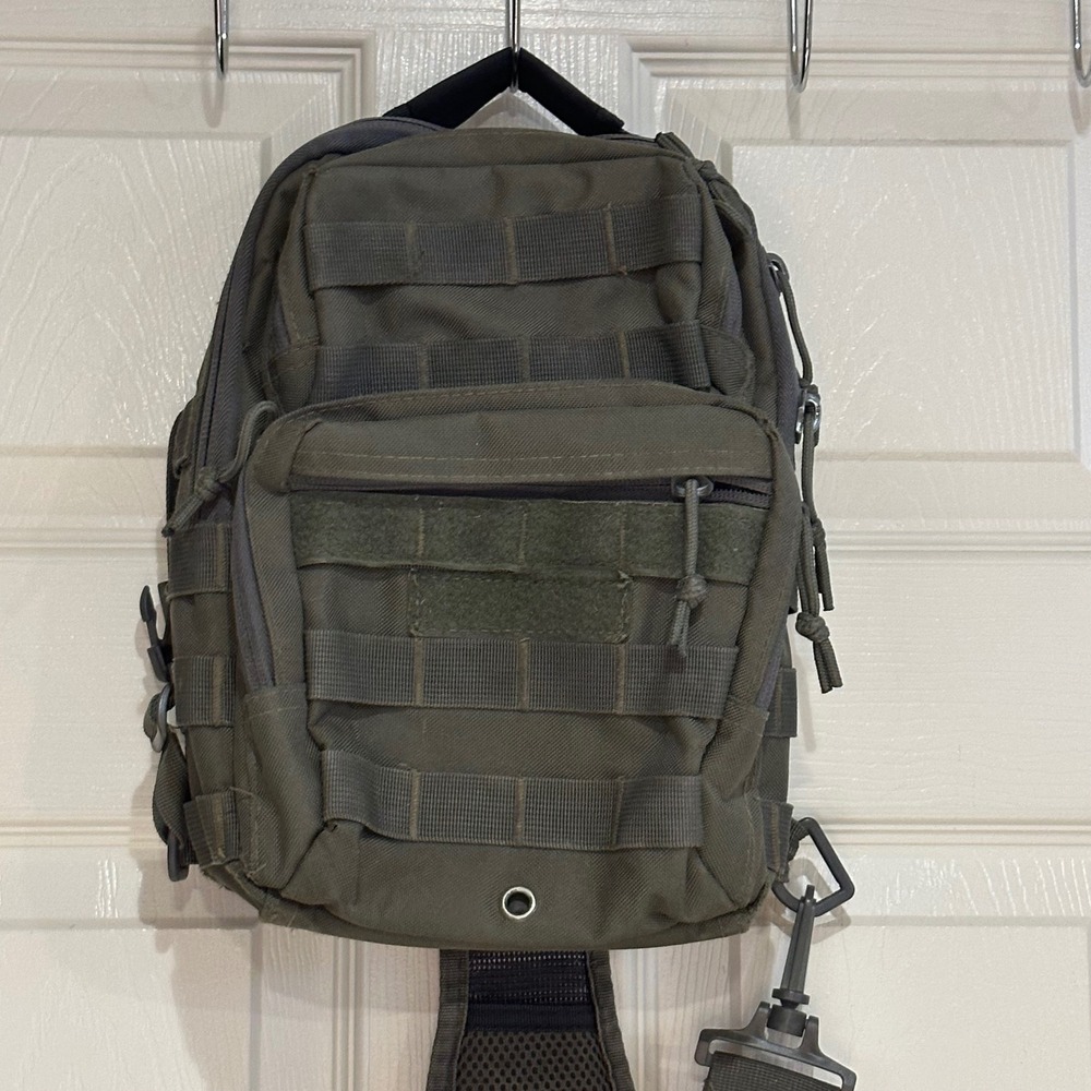 Tactical Sling Backpack Olive Drab Canvas Utility Shoulder Bag Mens